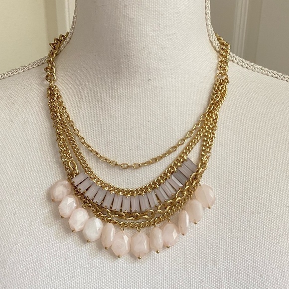 Multi Chain Tiered Statement Necklace Gold Tone - Picture 2 of 6